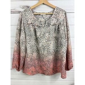 Fyve Womens‎ L Leopard Print Long Sleeve V Neck Blouse Top Size L